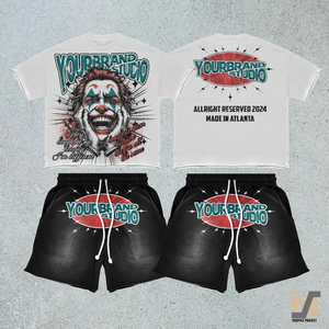 Ensemble T-shirt et short personnalisé en coton biologique 100% uni, délavé à l'acide et effet soleil, avec cordon de serrage, séchage rapide, idéal pour l'été - Product Image 5