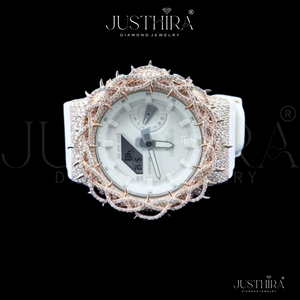 นาฬิกาดิจิตอลสีขาวสุดหรูสไตล์ฮิปฮอป พร้อมกรอบหน้าปัดสีโรสโกลด์ประดับเพชรระยิบระยับ ดีไซน์ทันสมัยสำหรับแฟชั่นสุดโดดเด่น - Product Image 2