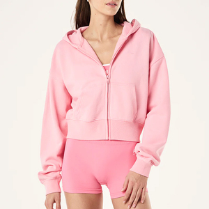 Factory Wholesale New Fashion Women's <b>Cropped</b> <b>Zip</b>-<b>Up</b> <b>Hoodie</b> Casual Sporty & Versatile Solid Color Sweatshirt - Product Image 4