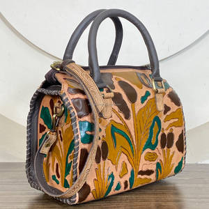 Western Cowhide Genuine Leather Weekender <b>Overnight</b> <b>Bag</b> Unisex Hand Tooled Leather Travel Tote Duffel <b>Bags</b> for <b>Men</b> & Women's - Product Image 3