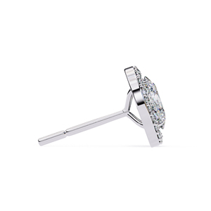 Boucles d'oreilles clous en moissanite taille ovale avec halo, centre 7,5 x 5,5 mm, 44 pierres latérales de 1,1 mm, en moissanite VVS, or massif 10 carats - Product Image 5