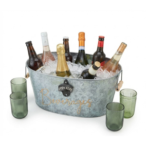 Seau à glace galvanisé en métal avec poignées, bac à boissons, panier refroidisseur de vin et de bière style ferme pour événements, fêtes et fournitures de traiteur - Product Image 6