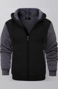 high street mens pullover hoodie double zipper <b>lined</b> loose solid <b>fleece</b> knitted winter crop <b>jacket</b> fashion top - Product Image 3
