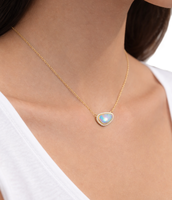 Collar con Colgante de Ópalo Halo, Joyería Fina, Colgante de Piedra de Nacimiento, Oro Amarillo Sólido de 14K/18K, Collar Elegante y Minimalista para Aniversario