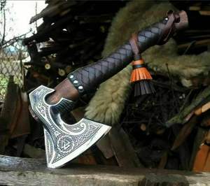 Hache Viking artisanale de qualité industrielle en acier à haute teneur en carbone, à dos plat, pour la survie en extérieur, avec manche en bois, Jahangir - Product Image 1