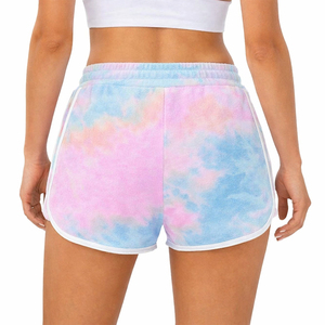 Shorts tricotés tie-dye pour femmes, taille mi-haute, cordon de serrage, décontractés, respirants, en coton et élasthanne, motif dégradé de couleurs - Product Image 2