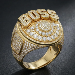 Anillo de Lujo BOSS con Moissanita, Diseño de Racimo Redondo, Acabado en Oro Amarillo, Joyería Hip Hop para Hombre - Product Image 5