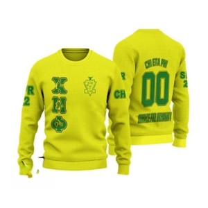 Suéter Amarillo de Punto Chi Eta Phi para Hombre, Corte Regular, Cuello Redondo, Estampado de Letras, Informal, para Otoño - Product Image 1