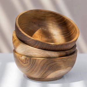 Tazón de madera 100% hecho a mano con aspecto artesanal y suavidad, ideal para refrigerios secos y frutas. - Product Image 1