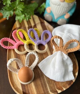 Bunny <b>Napkin</b> Rings Set + Macrame <b>Easter</b> Eggs – Complete <b>Easter</b> Table Decor Set – <b>Easter</b> Table Setting – Spring Table Decorations - Product Image 2