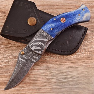 Couteau pliant EDC à lame droite en acier Damas de qualité supérieure, fait main, avec verrouillage Liner Lock, pour la chasse en extérieur, OEM, personnalisé, vente en gros, direct usine - Product Image 1
