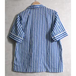 Women Blue Striped Cotton Pajama Set Short Sleeve Turn-Down Collar <b>Button</b> Fly Casual Summer Sleepwear Soft Poplin Material - Product Image 4