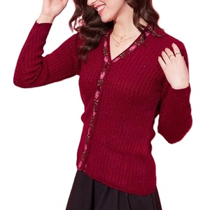 Women's V-Neck Floral Embroidery Knit <b>Cardigan</b> Full Sleeve Casual <b>Spring</b> 100% Acrylic Hand Knitted Open Stitch Sweater - Product Image 5