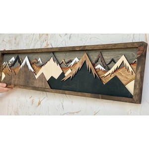 แผ่นผนังตกแต่งลายภูเขาไม้สนแบบสามมิติ |   ของตกแต่งบ้านไม้ทำมือขายส่ง - Product Image 2