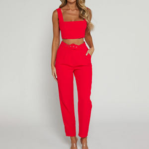 New Womens Workout Sets 2 Piece Gym Yoga Straight-leg Flare <b>Leggings</b> Sleeveless <b>Crop</b> Tank Top Solid Fleece - Product Image 1