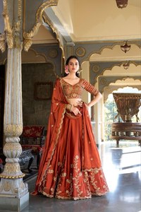 Tennecy Vichitra Silk Thread Sequence Lehenga Choli Set-Women's Party Wedding Winter <b>Ankle</b>-Length Stretchable Quick-Dry - Product Image 3