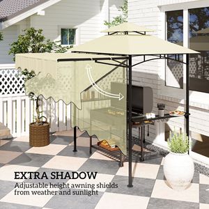 Gazebo per Barbecue da Esterno 8FT X 5FT Beige con Tettoia Laterale, 2 Ripiani Laterali e 6 Ganci, Pergola Copertura per Griglia - Product Image 4