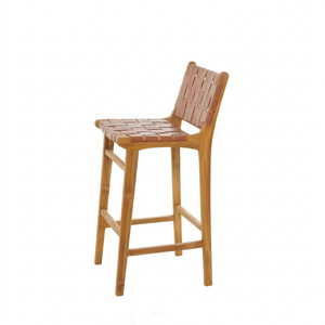 Tabouret de bar moderne en teck de luxe, tissé à la main en cuir, style nordique, fabrication directe d'usine - Product Image 2