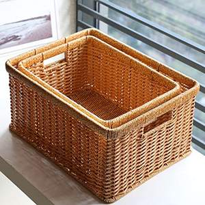 Panier à langer en rotin naturel tressé ouvert avec étagère en osier et doublure, multifonctionnel noir pour pique-nique et ustensiles - Product Image 3