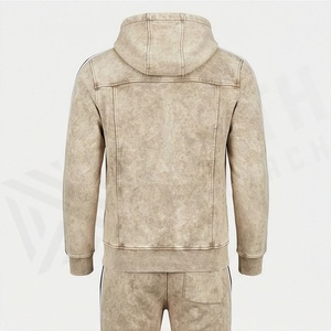 Ensemble de survêtement surdimensionné en molleton de coton délavé à l'acide pour homme, avec pantalon évasé et sweat à capuche, idéal pour la gym et le fitness - Product Image 2