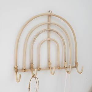 Colgador de gancho de pared de ratán en forma de arcoíris más vendido, perchas de tela, ganchos colgantes montados en la pared, color natural - Product Image 6