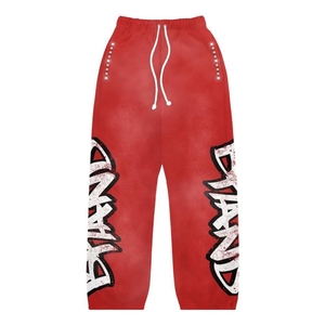 Pantalon de jogging évasé en molleton 100 % coton délavé à l'acide avec impression en relief, coupe large, style streetwear personnalisé pour homme - Product Image 1
