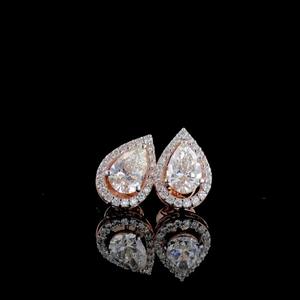 Pendientes de Oro Rosa de 14K con Diamante Cultivado en Laboratorio de Corte Pera de 2.40ct, con Halo, para Compromiso y Boda, Joyería Elegante, Regalo para Mujeres y Niñas - Product Image 5