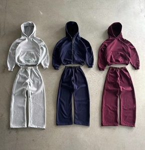 Custom Quality Two Pieces Sets Vintage Blank Hoodie and Sweatpants Sweat Track Suit Gym Zip up Baggy Oversize <b>Plain</b> <b>Tracksuit</b> - Product Image 5