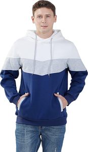 Sudadera con Capucha para Hombre en Bloques de Color Blanco, Gris y Azul - Sudadera de Forro Polar con Paneles Geométricos - Sudadera Casual de Moda con Corte Ajustado - Product Image 3