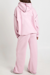 Ensemble sweat à capuche et pantalon large pour femme, avec passepoil contrastant, style décontracté streetwear, deux pièces, vente en gros - Product Image 4