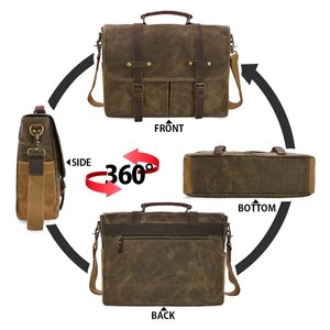 Sac à main pour ordinateur portable en cuir pleine fleur durable, style vintage, pour professionnels, 14-16 pouces, sac de voyage et de bureau, sac à bandoulière - Product Image 4