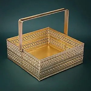 Luxury Industry Trending Beautiful Cut Work Rounded Metal Basket Handle Eco-Friendly Multi-Purpose for Snacks <b>Fruits</b> Gifting - Product Image 5