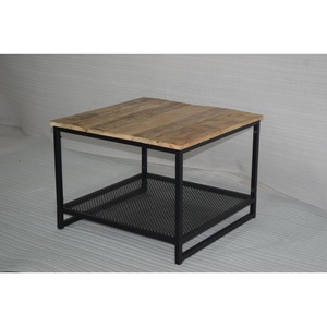 Mesa de centro de madera maciza Industrial Vintage moderna acabado rústico Base de metal hierro hogar Oficina Hotel recepción muebles para el hogar - Product Image 5
