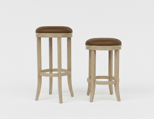 Juego de 2 Taburetes de Bar Modernos de Madera Maciza con Asiento Redondo de PU y Patas Curvas - Product Image 1