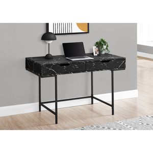 Scrivania Moderna per Ufficio Domestico da 48 Pollici con Laminato Effetto Marmo Nero, Struttura in Metallo Nero e Cassetti Contenitori per Laptop in Stile Contemporaneo - Product Image 5