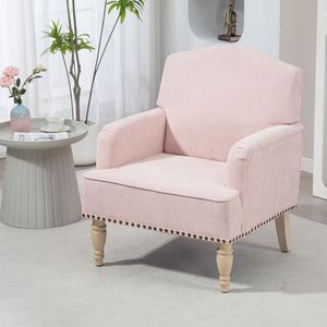 Poltrona Club Moderna Retrò in Tessuto con Gambe in Legno e Finitura con Borchie, Comoda Poltrona Imbottita per Soggiorno - Product Image 5
