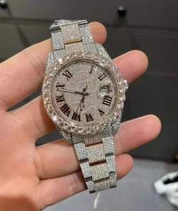 Montre de luxe en acier inoxydable sertie de diamants, 36 mm, cadran rond, affichage de la date, chiffres romains, cristal saphir, mouvement à quartz - Product Image 1