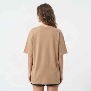 Women's Light <b>Brown</b> V-Neck Short <b>Sleeve</b> T-Shirt Loose Fit 100% Cotton Casual Jersey Logo <b>Top</b> Spring Summer Wear - Product Image 2