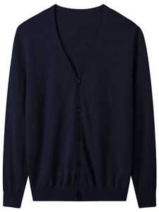 Cardigan en tricot uni à col en V pour homme, manches longues, boutonné, pull décontracté coupe ajustée, automne-hiver, kaki, tricot pour homme - Product Image 6