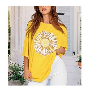 T-shirt décontracté pour femme, imprimé numérique, 100 % coton, manches courtes, grande taille, épaules tombantes, confortable, fabriqué au Bangladesh – Meilleure vente - Product Image 2