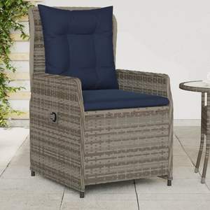 Chaise de patio inclinable en rotin PE gris avec pieds réglables standard, chaises de jardin - Product Image 1