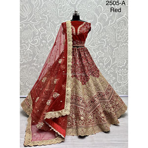 Collections de velours de vêtements de mariée indiens pour la mariée avec le travail de Zarkhan par Fabzone - Product Image 6