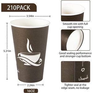Confezione da 210 Bicchieri Usa e Getta da 16 oz Marroni per Caffè Caldo, Ideali per Feste, Picnic ed Eventi in Viaggio - Product Image 2