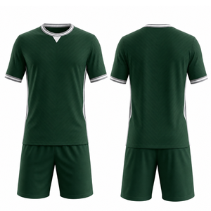Ensemble d'uniformes de football vert foncé classique avec bordures argentées et blanches, uniforme de football sublimé - Product Image 3