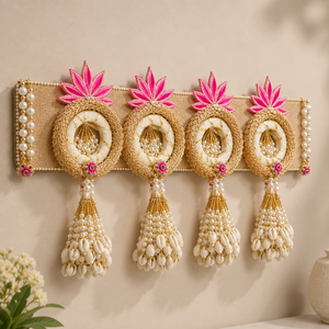 Décoration de porte artisanale en coquillages dorés et perles, Lotus Bandhanwar Toran, décoration festive pour la maison, décoration de mariage, Pooja, cadeau traditionnel - Product Image 3