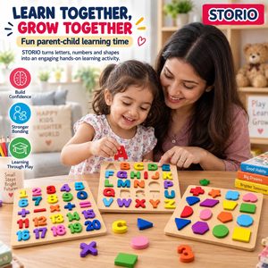 STORIO Juego de rompecabezas de madera con letras del alfabeto y números para niños, juguete educativo para aprender letras, matemáticas y geometría - Product Image 4