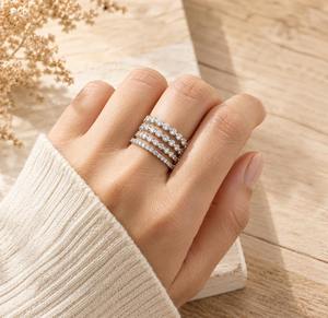 แหวนเพชรทรงกลมสังเคราะห์ IGI Certified สวยงามอลังการ ดีไซน์วินเทจแบบเต็มวง 0.44 กะรัต สี E F VS ทองคำแท้ 10K 14K 18K แบบหนามเตย สำหรับเจ้าสาว - Product Image 6
