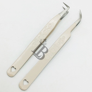 <b>Peach</b> Eyelash Extensions Tweezers Nude Color Tweezers 45 Degree Boot Volume Eyelash Tweezers Stainless Steel Logo Offer - Product Image 4