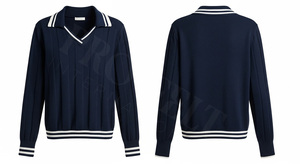 Camiseta Polo de Punto Acanalado con Cuello en V, Estilo Moderno, Cuello en Contraste, Suéter Informal para Otoño e Invierno, Color Personalizado, Elegante y Cómodo - Product Image 6