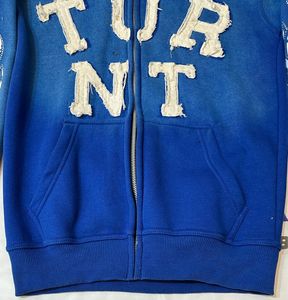 เสื้อฮู้ดดี้สตรีทแวร์พิมพ์ลายสกรีนพร้อมลายปักแบบดิสเทรสด้านหน้าสีซีดจาง แต่งซิปแบบพิเศษ ประดับด้วยคริสตัลรอบแขนเสื้อ - Product Image 6